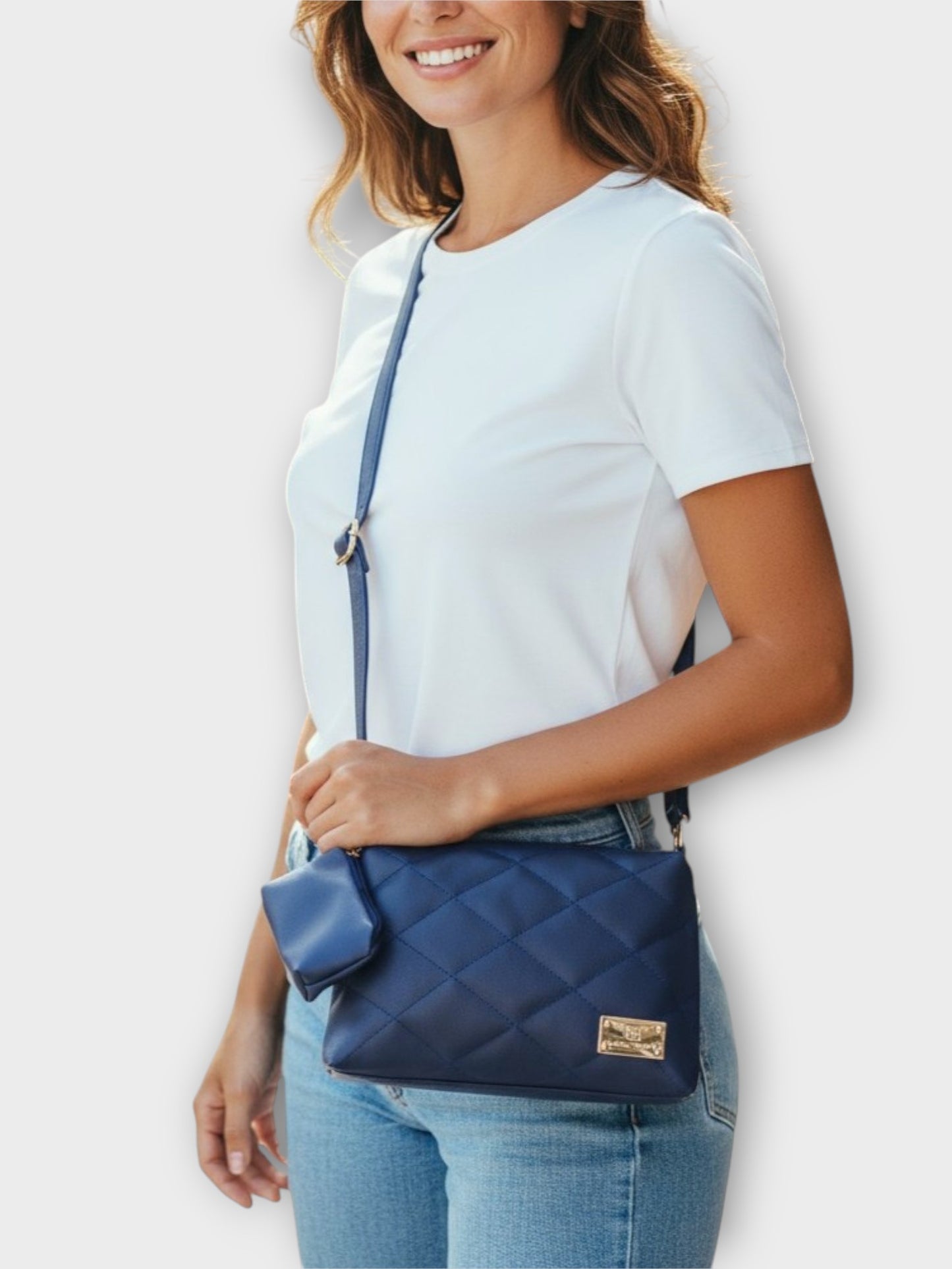 Bolso Cuba Azul Con Monedero