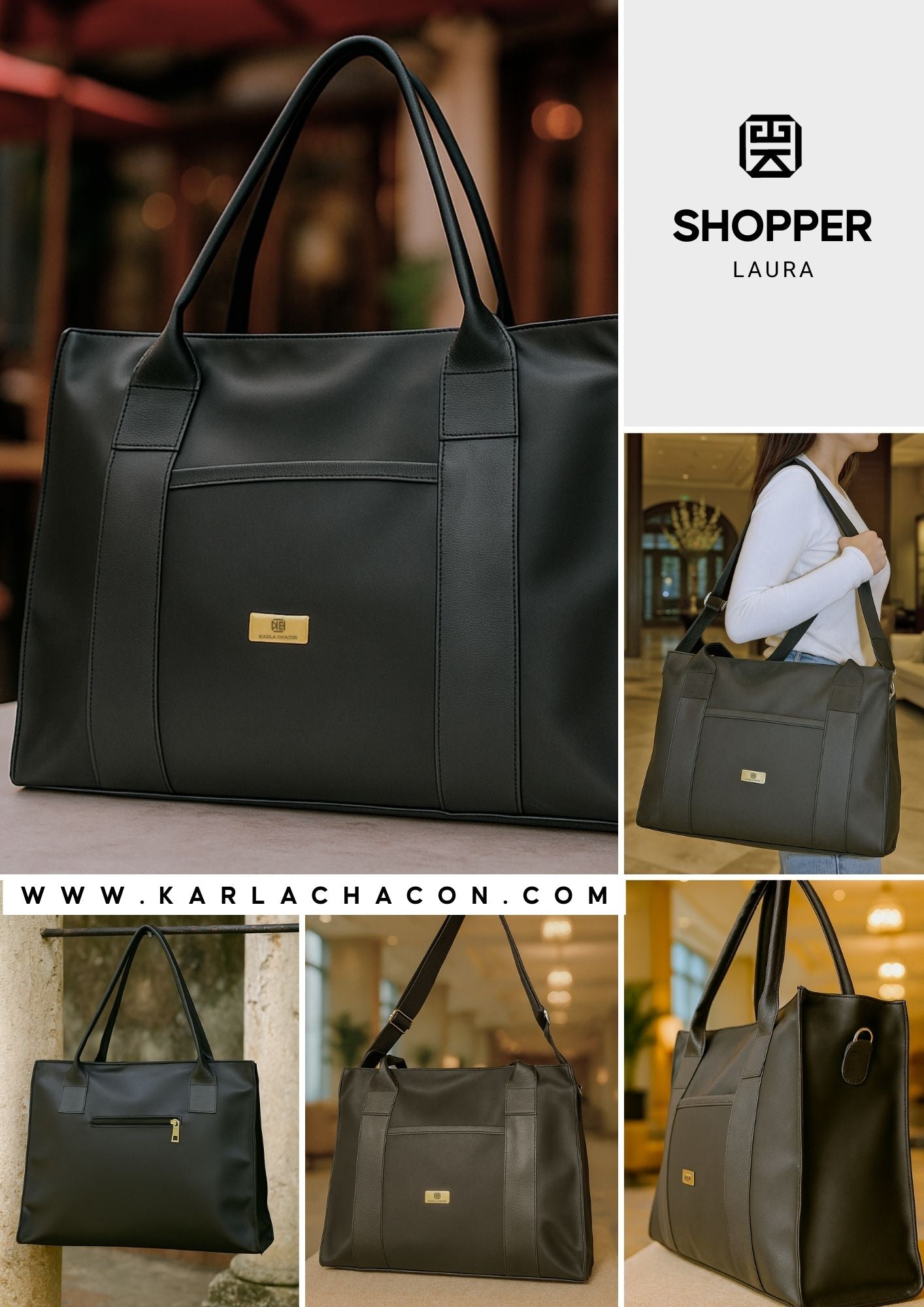 Shopper Laura Negro + Envío Gratis