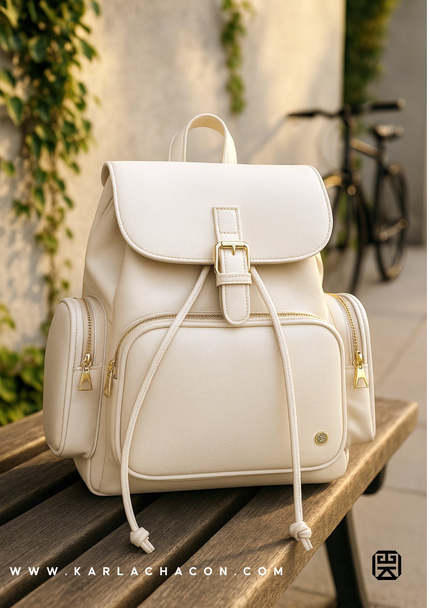 Morral casual para mujer con herrajes dorados y múltiples bolsillos