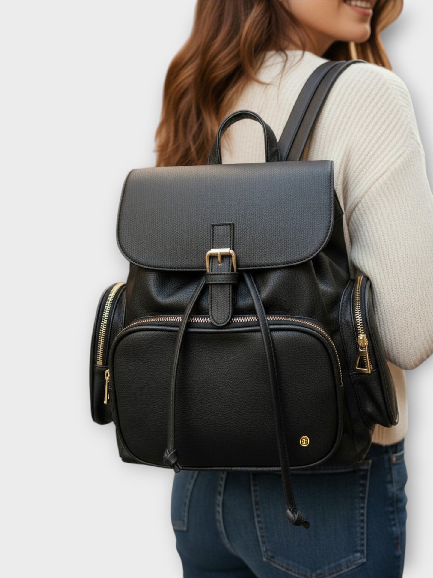 Morral casual para mujer con herrajes dorados y múltiples bolsillos - Negro, Beige y Arena