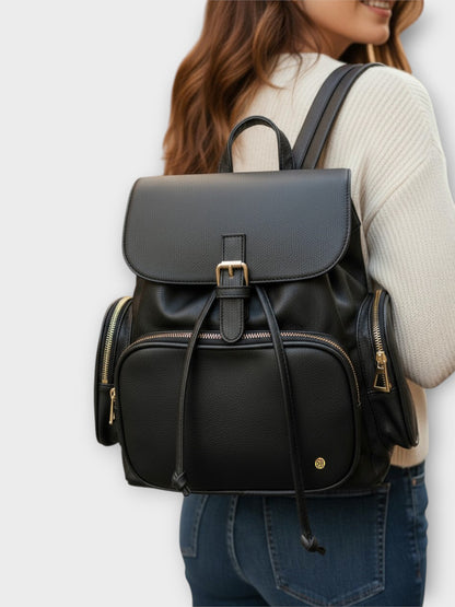 Morral casual para mujer con herrajes dorados y múltiples bolsillos - Negro, Beige y Arena