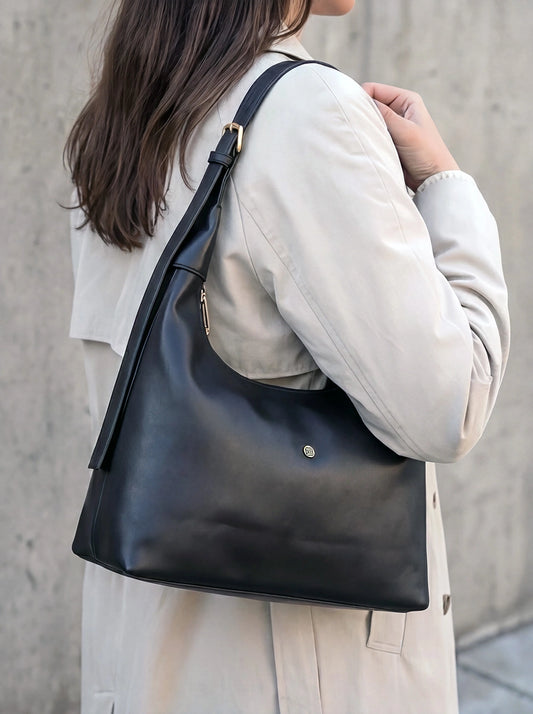 Bolso De Hombro Hobo Mediano - Cafe, Negro y Beige (Anne)