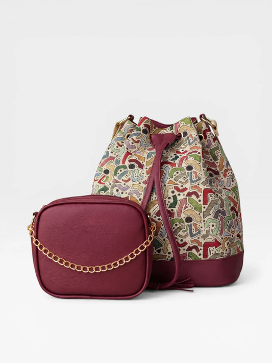 Set dos piezas Combo Bolso Mediano y Manos Libres Borgoña (Aria-Sade)