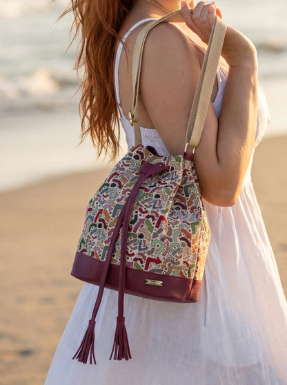 Bucket Bag Bandolera Manos Libres - Miel, Negro, Beige, Azul y Vino (Aria)