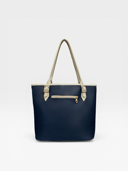 Bolso Cartera Tote con Cosmetiquera - Azul y Negro (Asia)