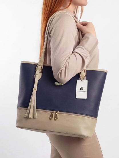 Bolso Cartera Tote con Cosmetiquera - Azul y Negro (Asia)