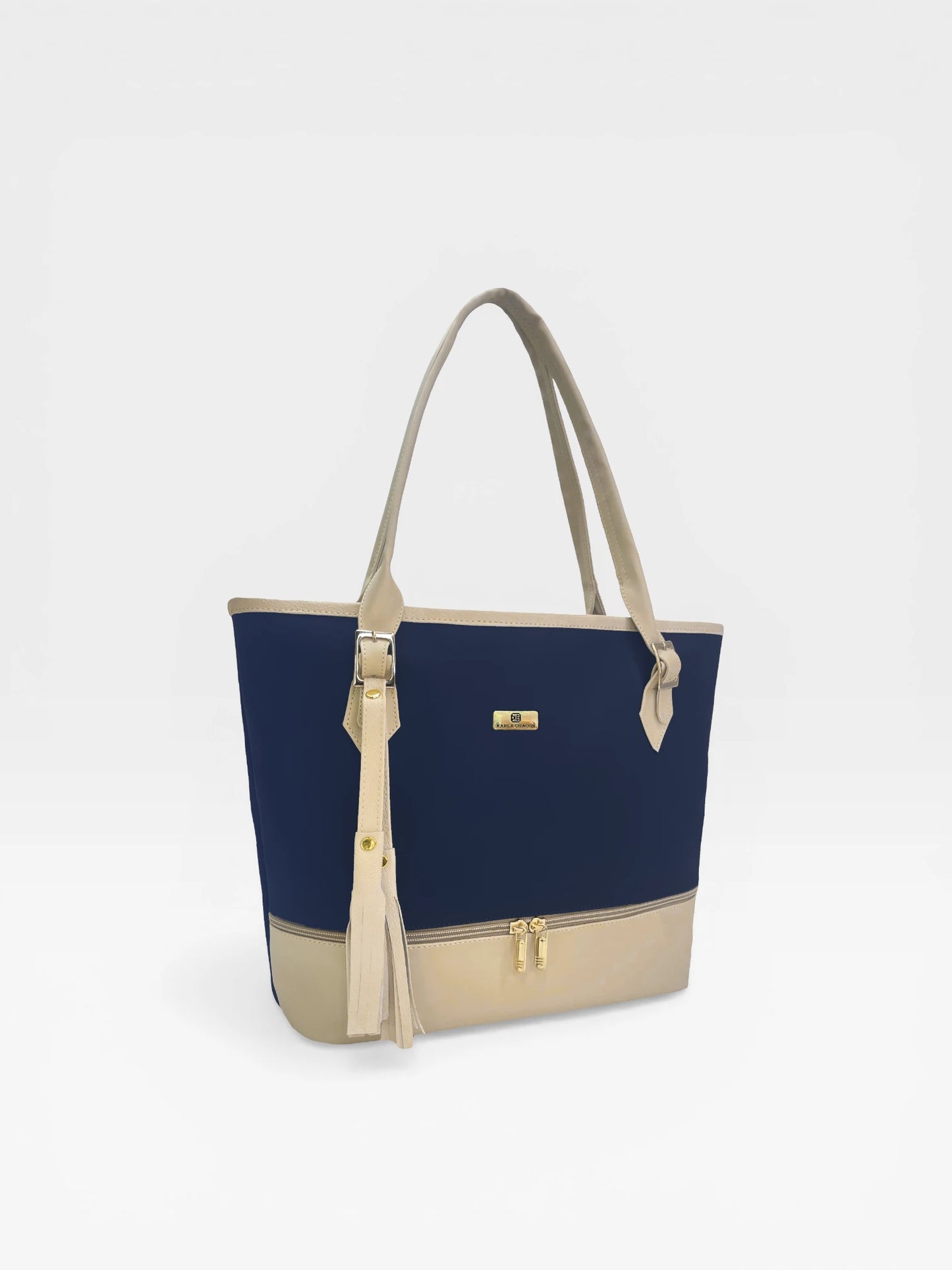 Bolso Cartera Tote con Cosmetiquera - Azul y Negro (Asia)