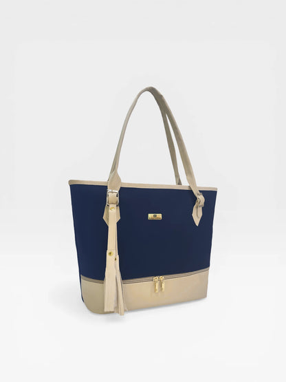 Bolso Cartera Tote con Cosmetiquera - Azul y Negro (Asia)