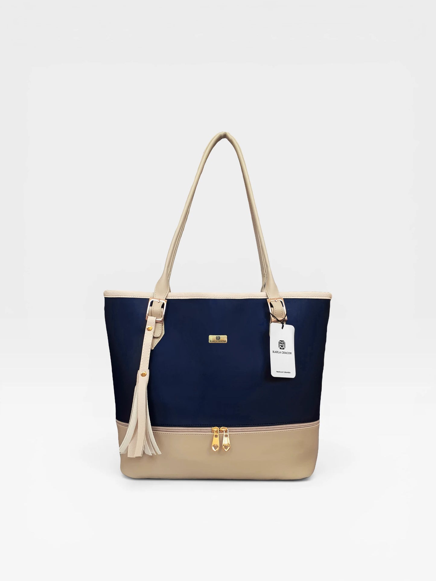 Bolso Cartera Tote con Cosmetiquera - Azul y Negro (Asia)