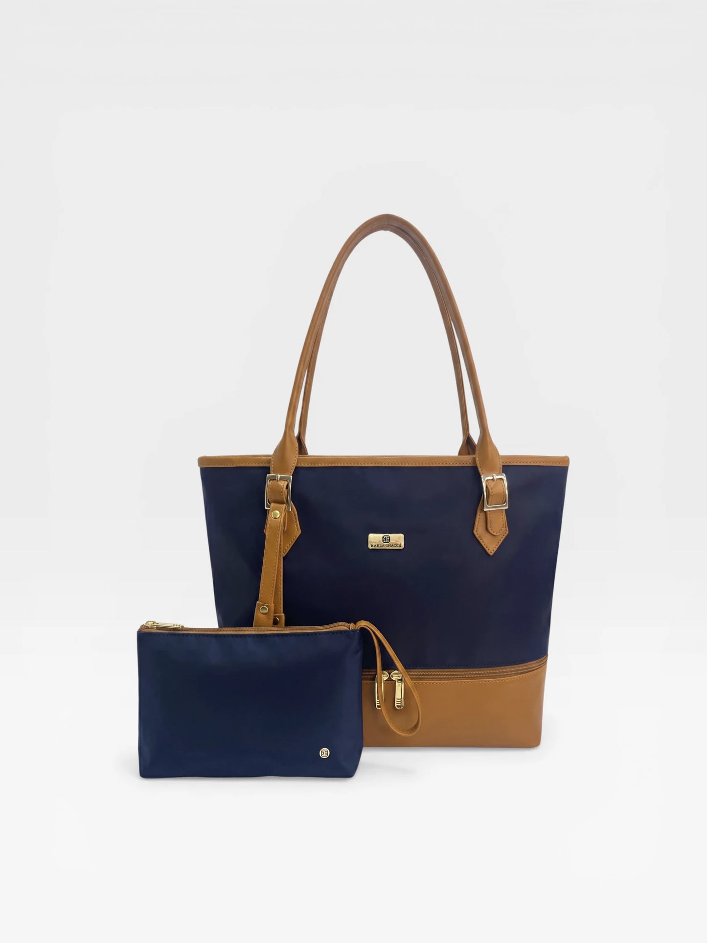 Bolso Cartera Tote con Cosmetiquera - Azul y Negro (Asia)