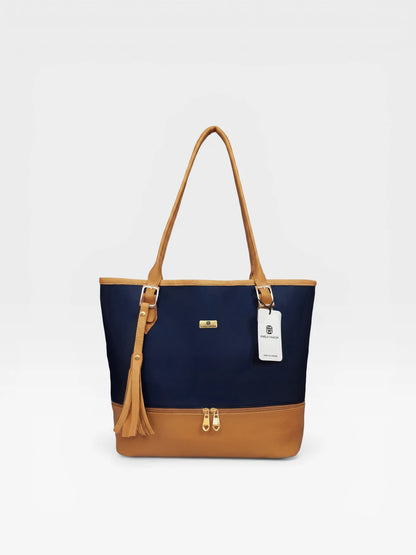 Bolso Cartera Tote con Cosmetiquera - Azul y Negro (Asia)