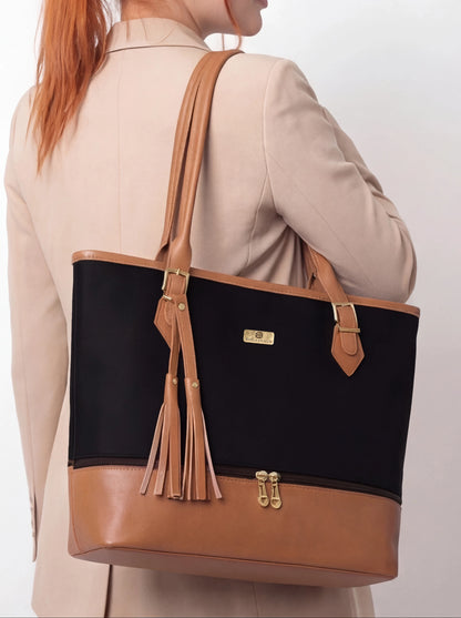 Bolso Cartera Tote con Cosmetiquera - Azul y Negro (Asia)