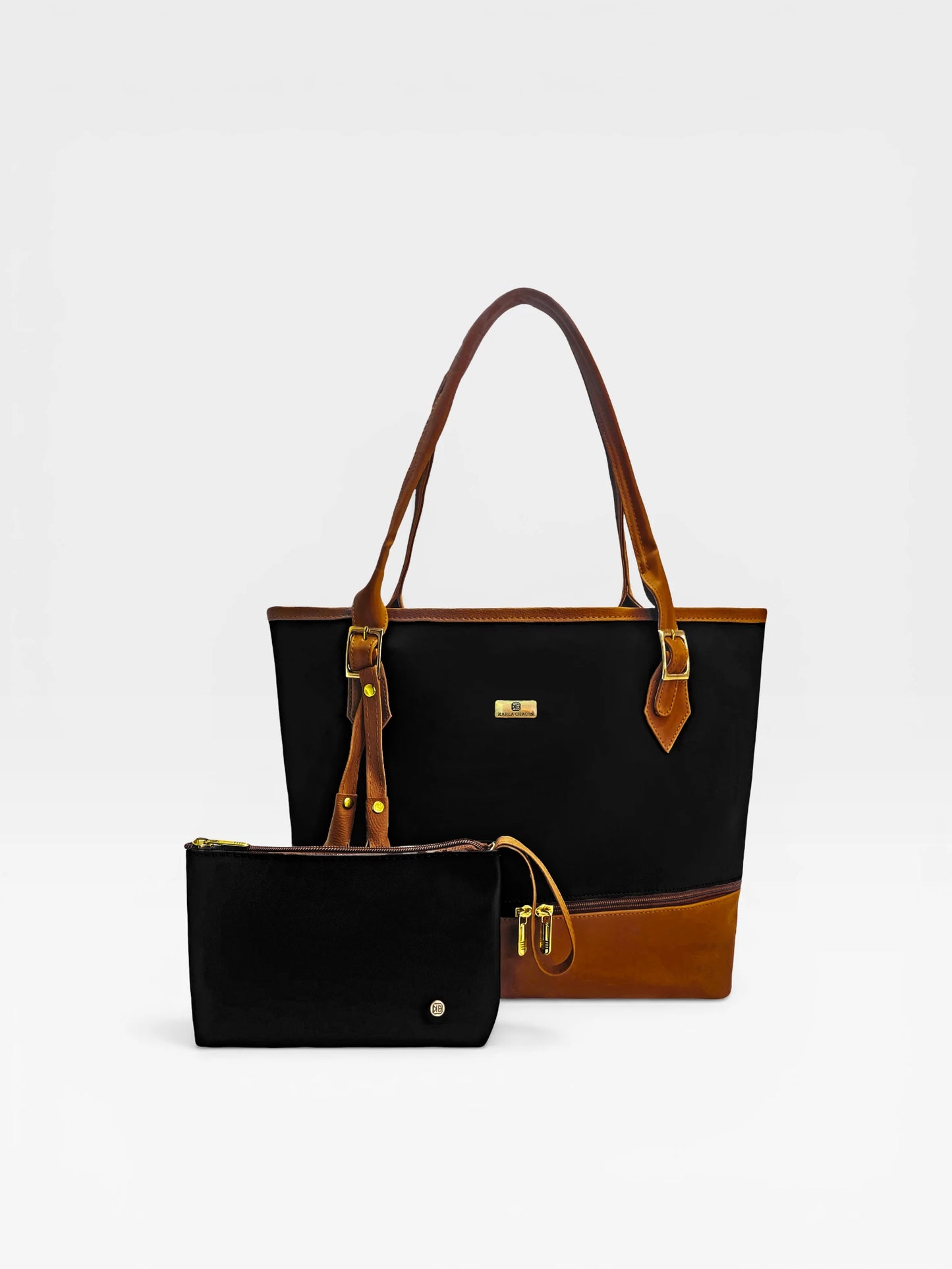 Bolso Cartera Tote con Cosmetiquera - Azul y Negro (Asia)