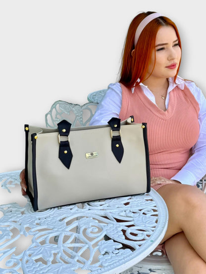 Bolso Cloe con Monedero y Correa Ajustable - Colores Beige y Negro