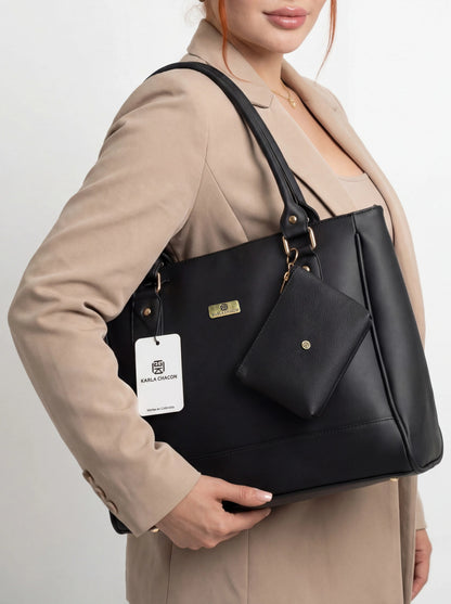 Bolso Cartera Tote con Monedero Negro (Crez)