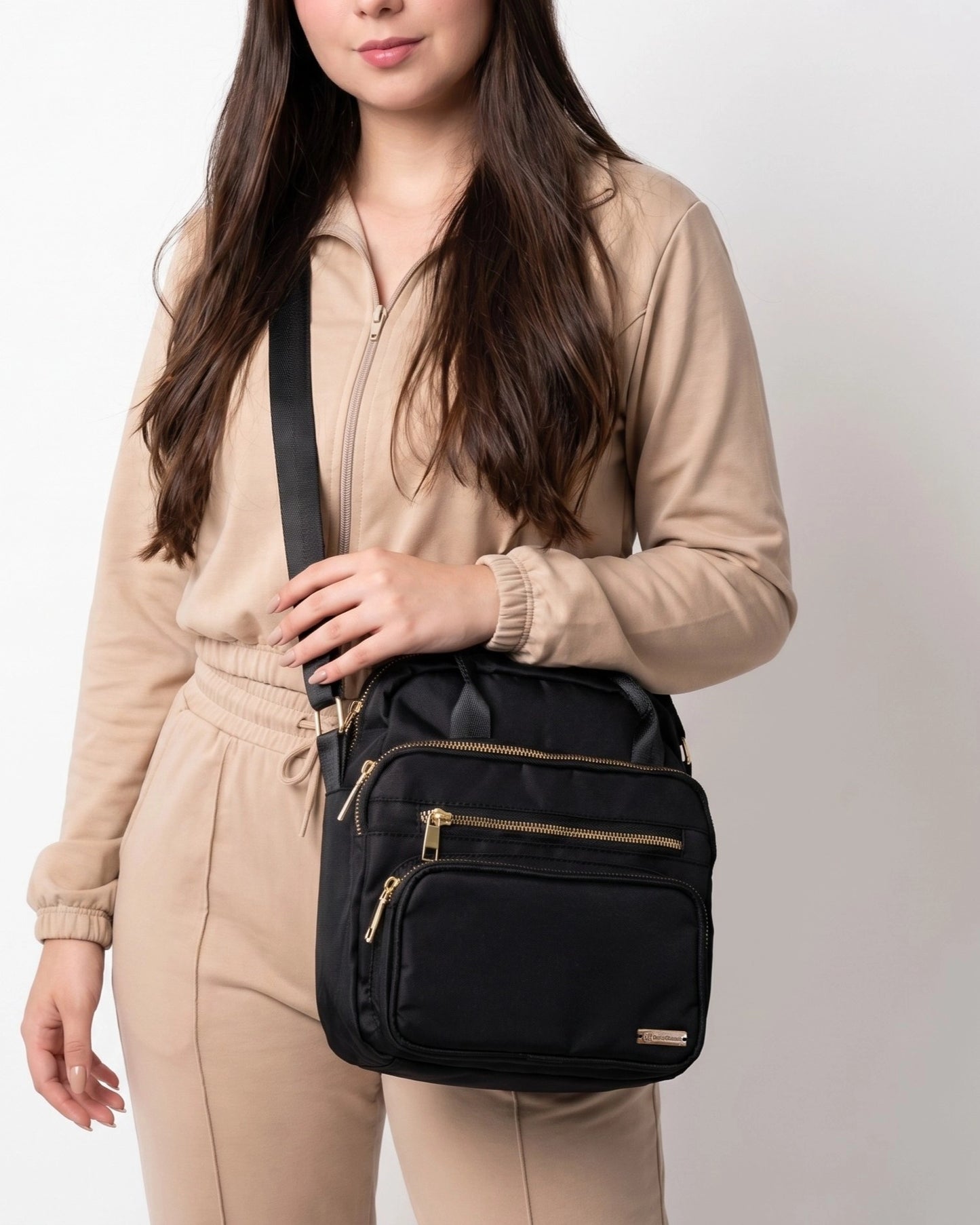 Bolso Multifunción Deportivo en Lona - Negro y Beige (Elen)