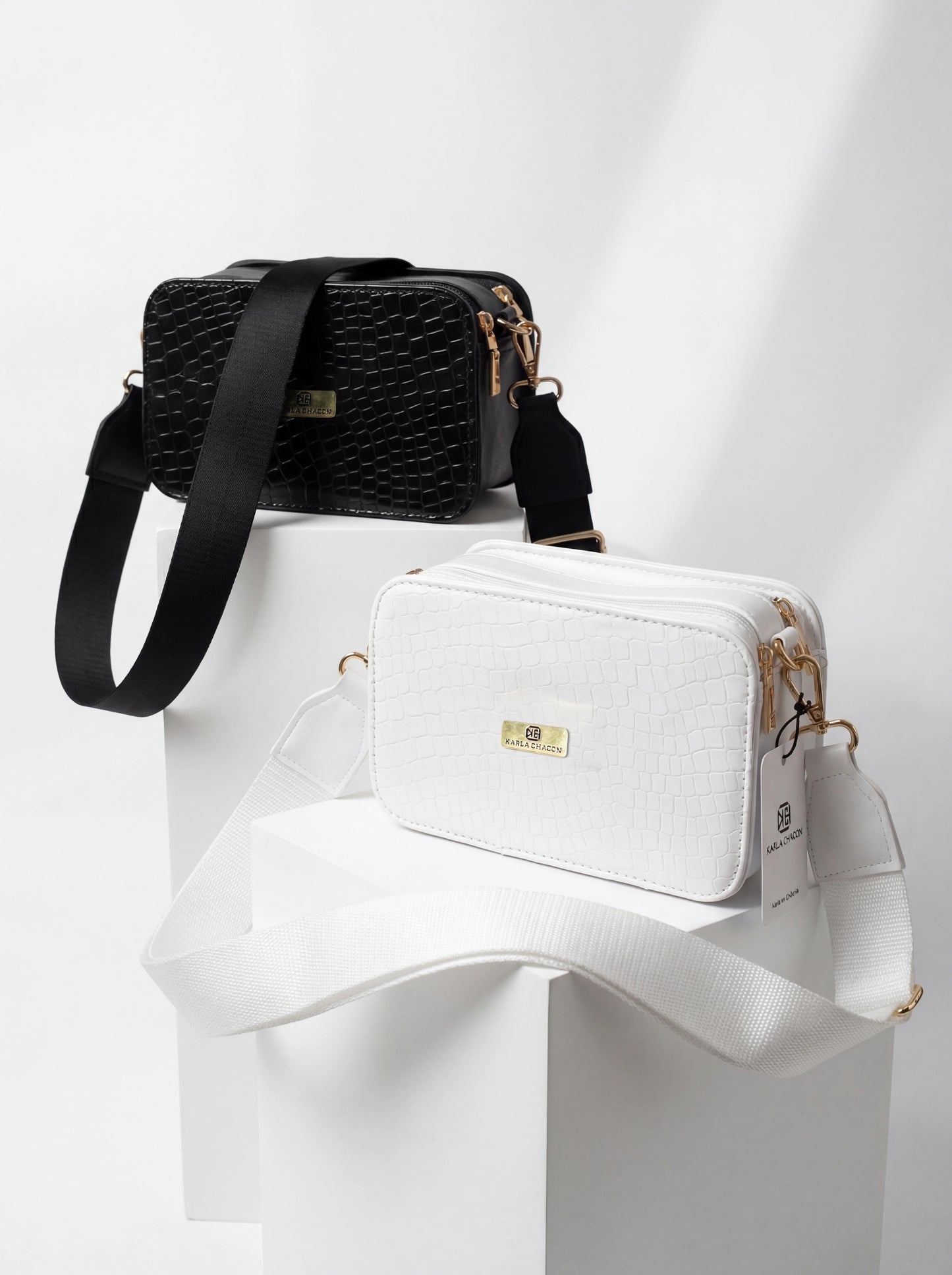 Bolso Bandolera Manos Libres - Blanco y Negro (Evah)