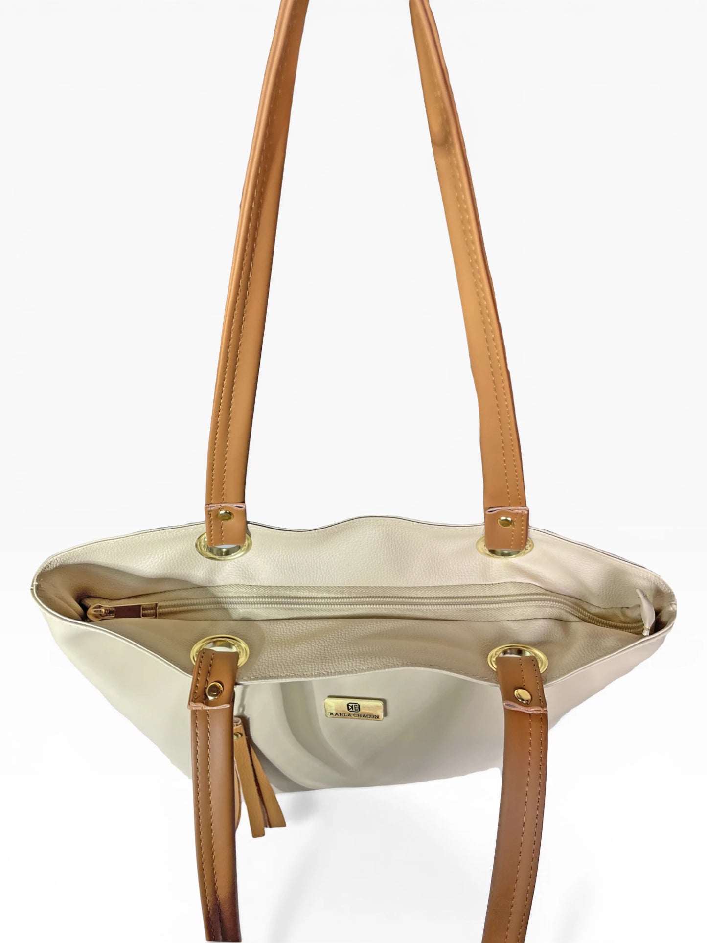 Bolso Cartera Mediana con Cosmetiquera - Negro Miel y Beige (Gady)