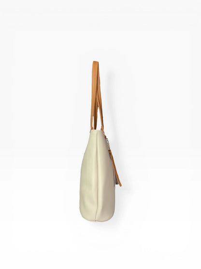 Bolso Cartera Mediana con Cosmetiquera - Negro Miel y Beige (Gady)