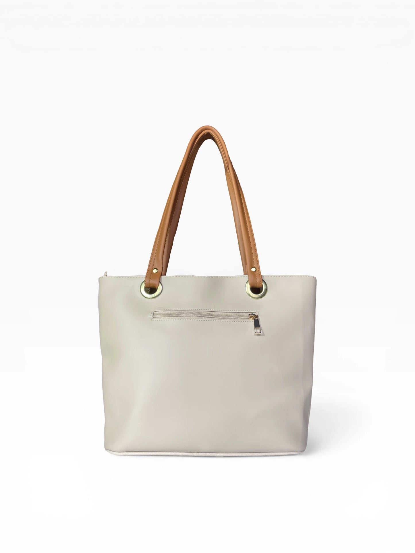 Bolso Cartera Mediana con Cosmetiquera - Negro Miel y Beige (Gady)