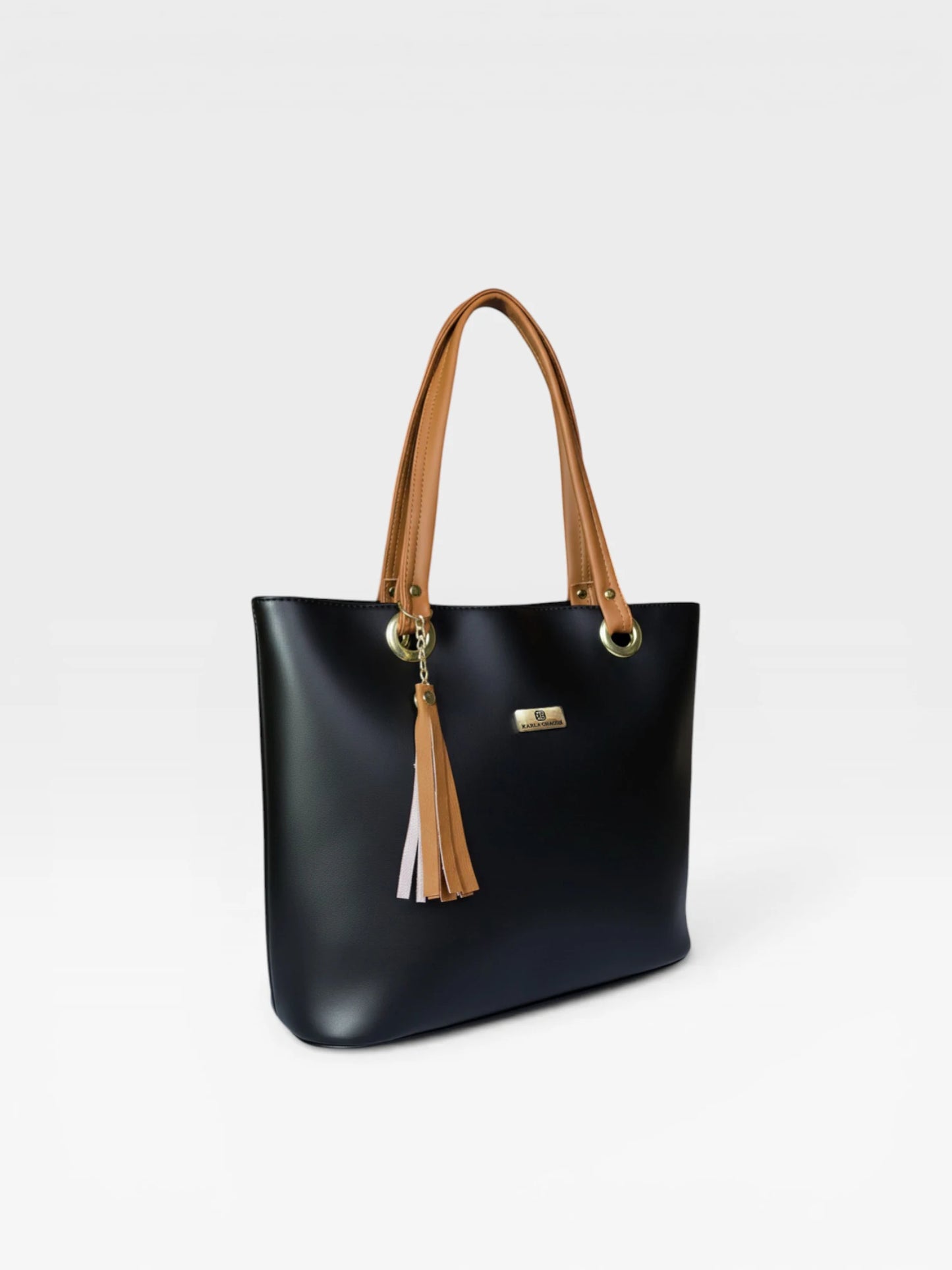 Bolso Cartera Mediana con Cosmetiquera - Negro Miel y Beige (Gady)