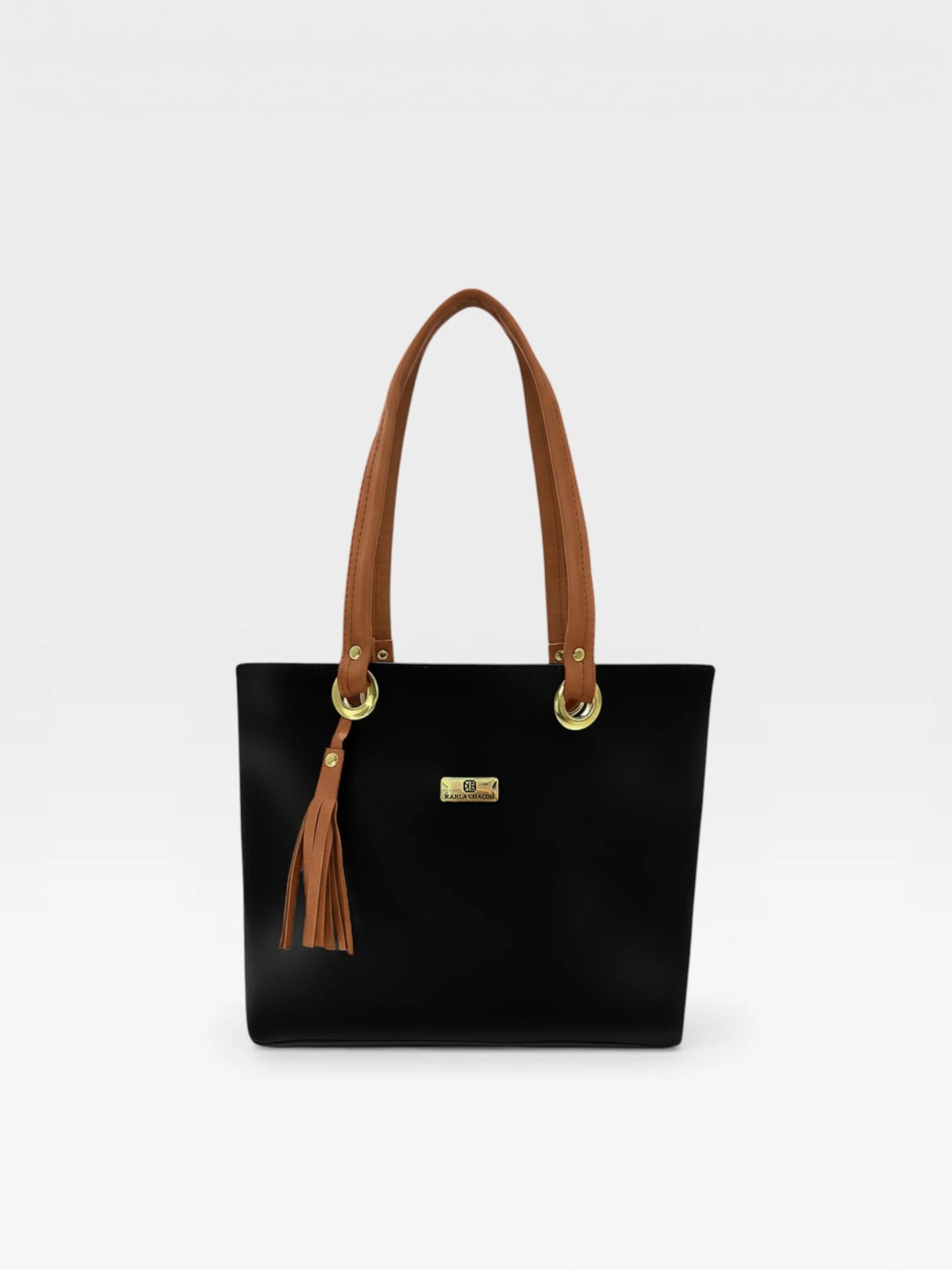 Bolso Cartera Mediana con Cosmetiquera - Negro Miel y Beige (Gady)