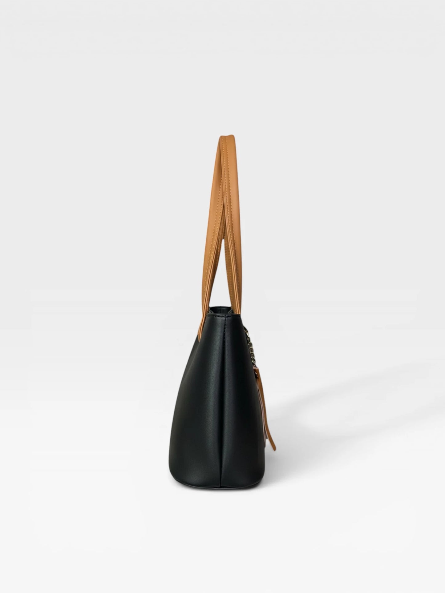 Bolso Cartera Mediana con Cosmetiquera - Negro Miel y Beige (Gady)
