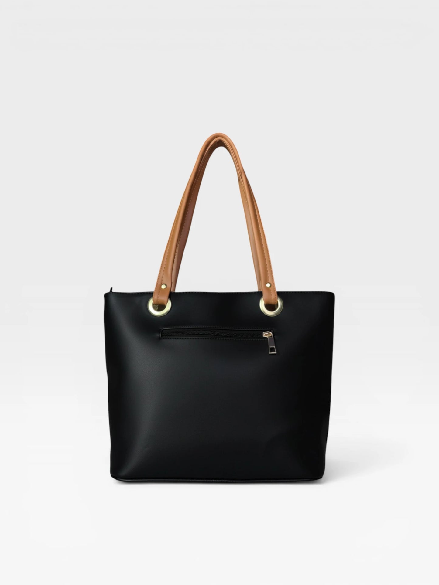 Bolso Cartera Mediana con Cosmetiquera - Negro Miel y Beige (Gady)