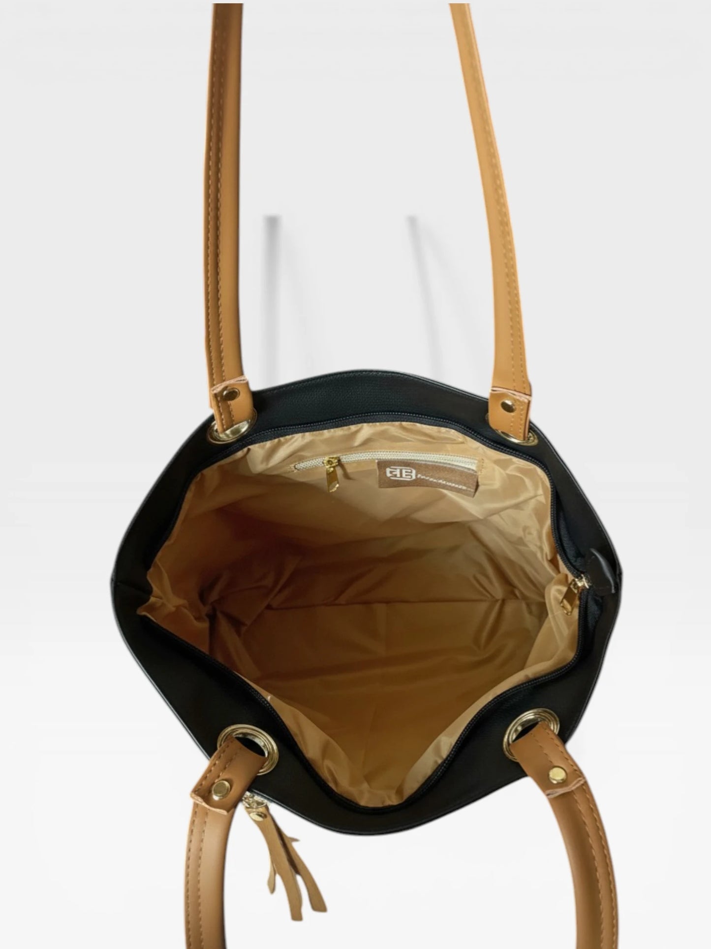 Bolso Cartera Mediana con Cosmetiquera - Negro Miel y Beige (Gady)