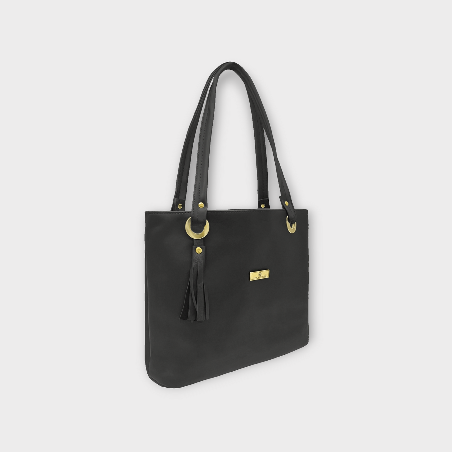 Bolso Cartera Mediana con Cosmetiquera - Negro Miel y Beige (Gady)