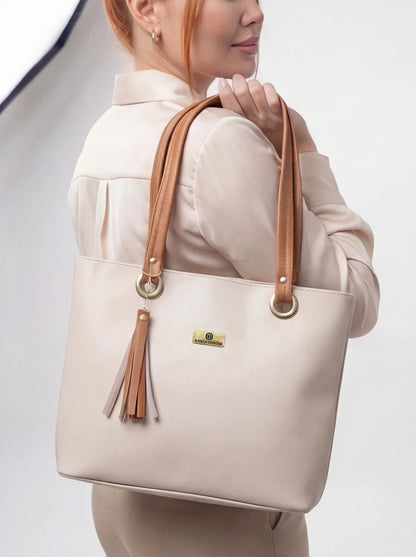 Bolso Cartera Mediana con Cosmetiquera - Negro Miel y Beige (Gady)