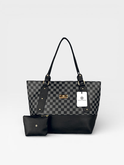 Bolso Cartera Gala con Cosmetiquera - Negro y Beige