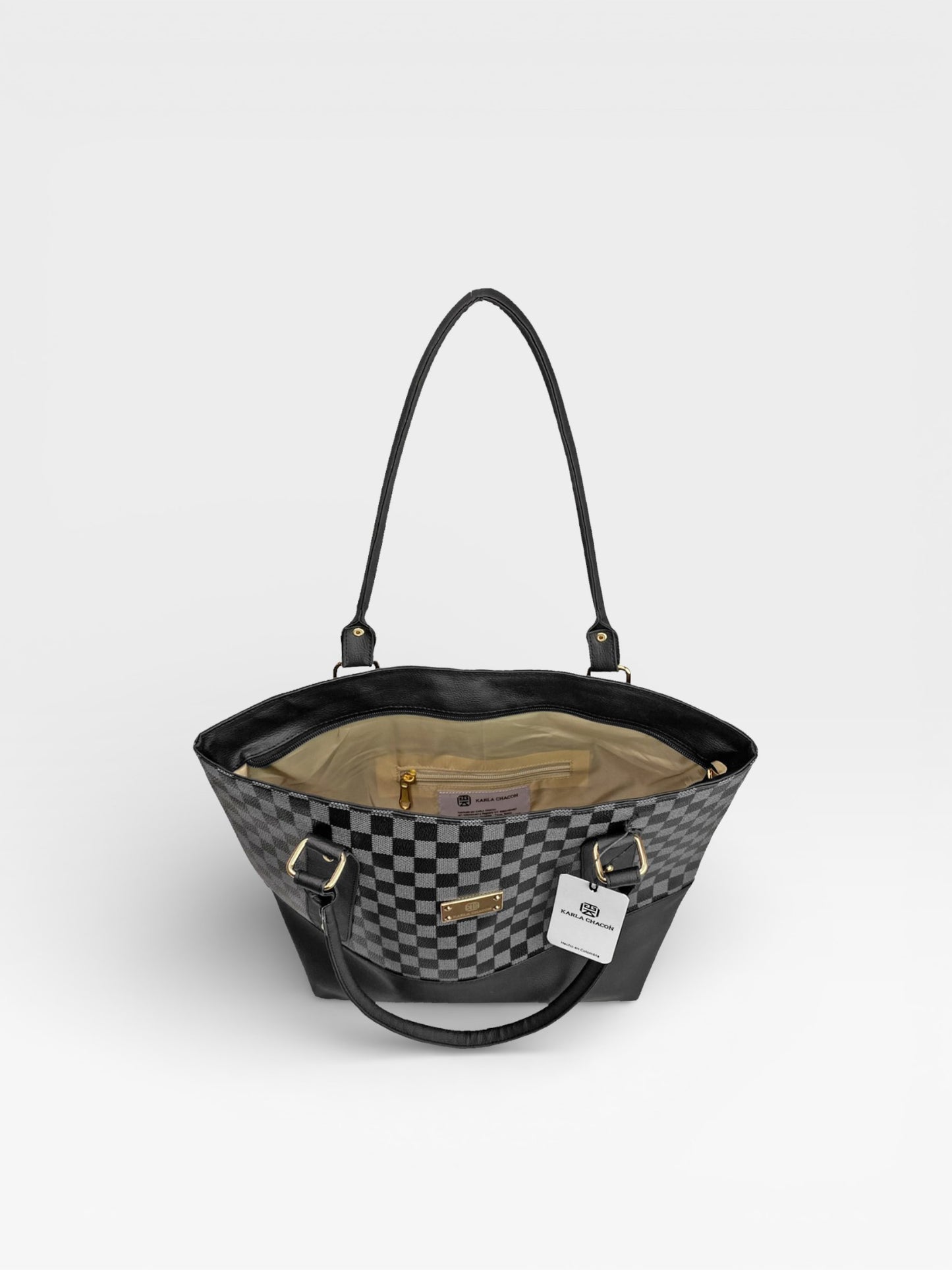 Bolso Cartera Gala con Cosmetiquera - Negro y Beige