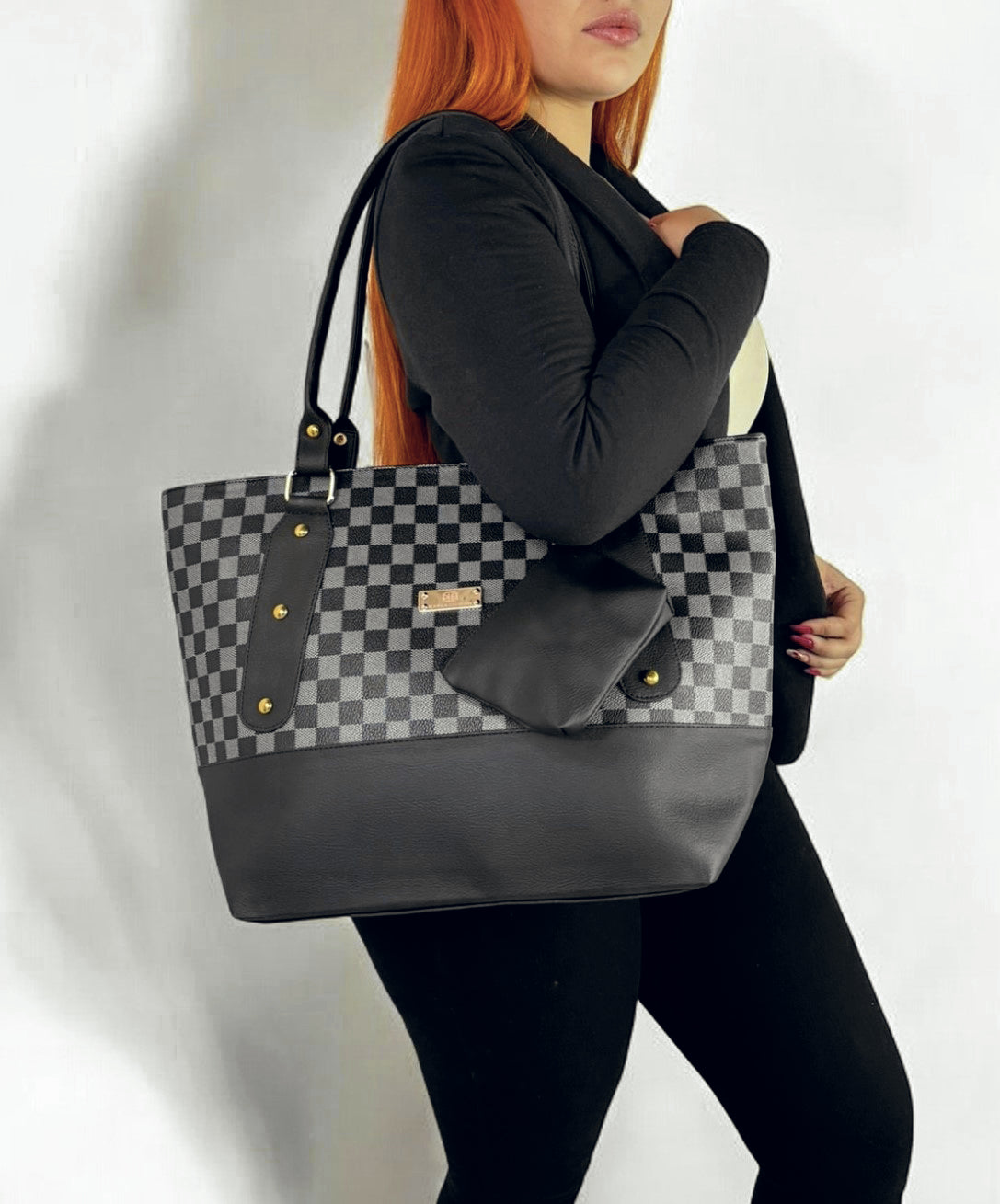 Bolso Cartera Gala con Cosmetiquera - Negro y Beige