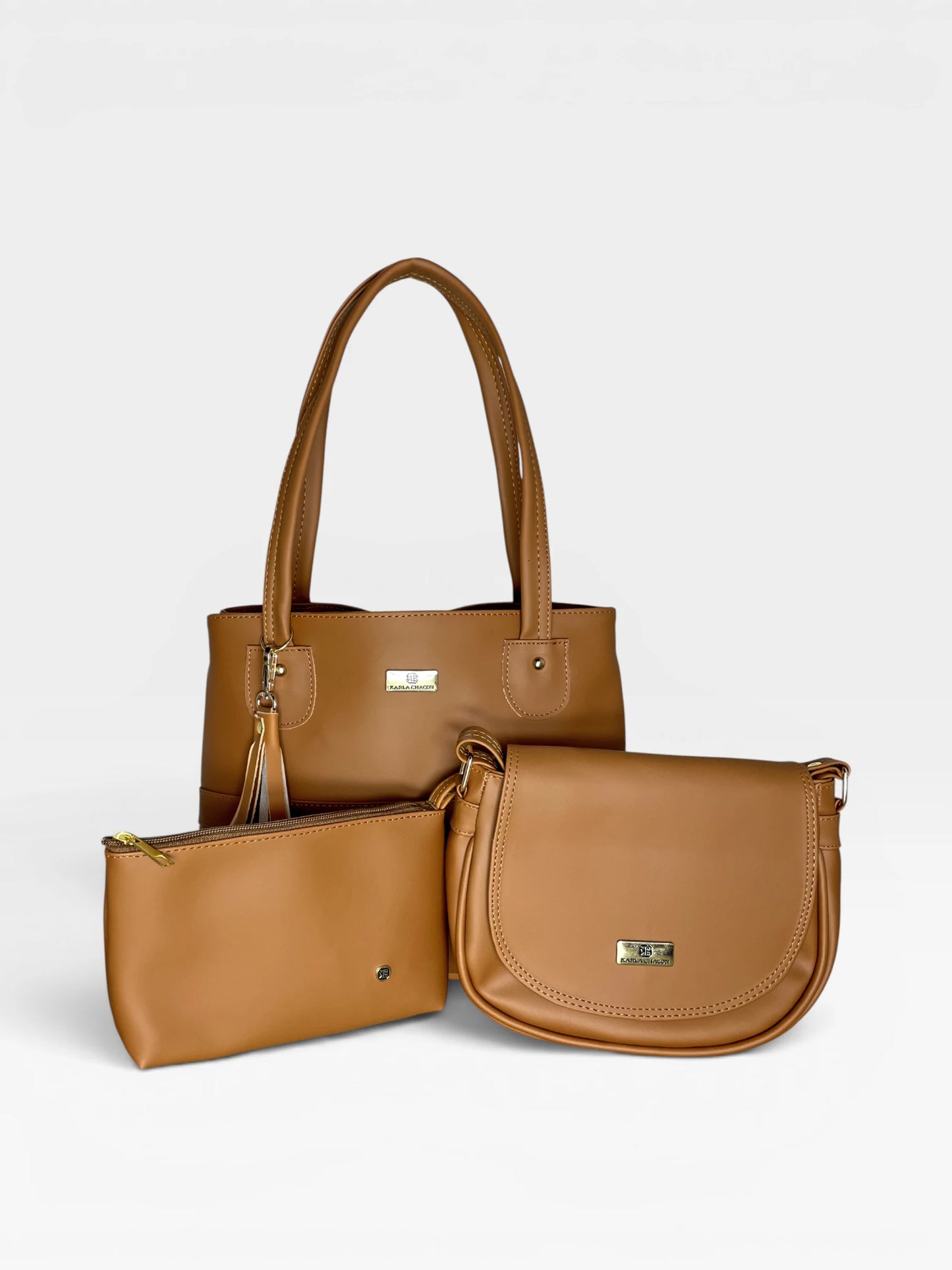 Set Tres Piezas Bolso Mediano + Bandolera + Cosmetiquera — Gema & Aida