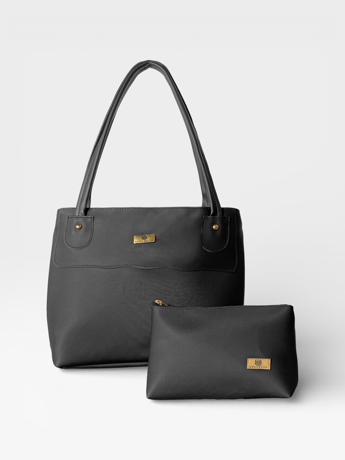 Bolso Cartera con Cosmetiquera - Negro y Beige (Gema)