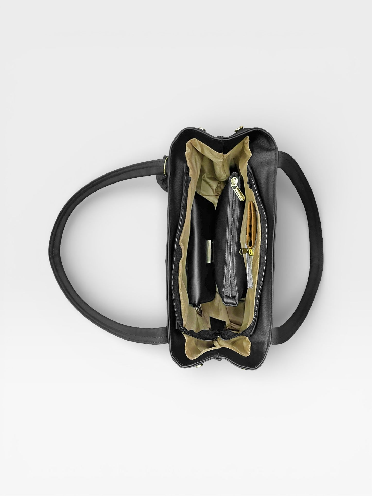 Bolso Cartera con Cosmetiquera - Negro y Beige (Gema)