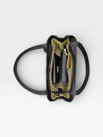 Bolso Cartera con Cosmetiquera - Negro y Beige (Gema)