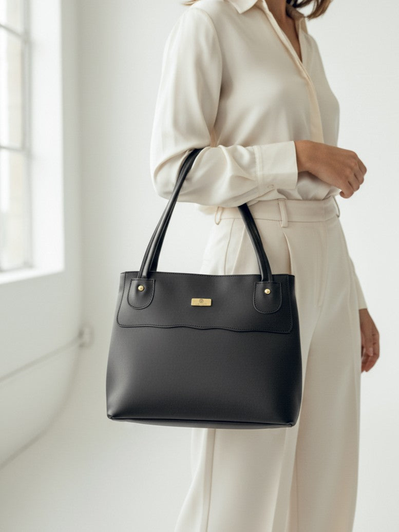 Bolso Cartera con Cosmetiquera - Negro y Beige (Gema)