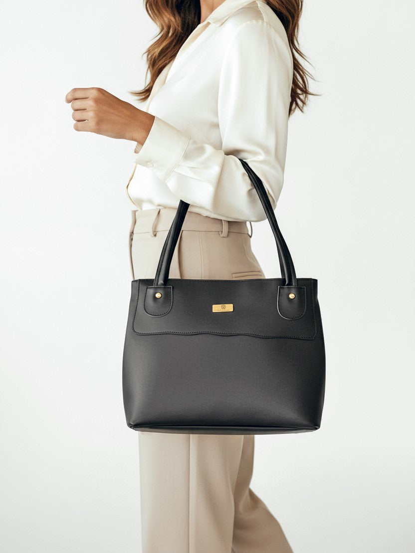 Bolso Cartera con Cosmetiquera - Negro y Beige (Gema)