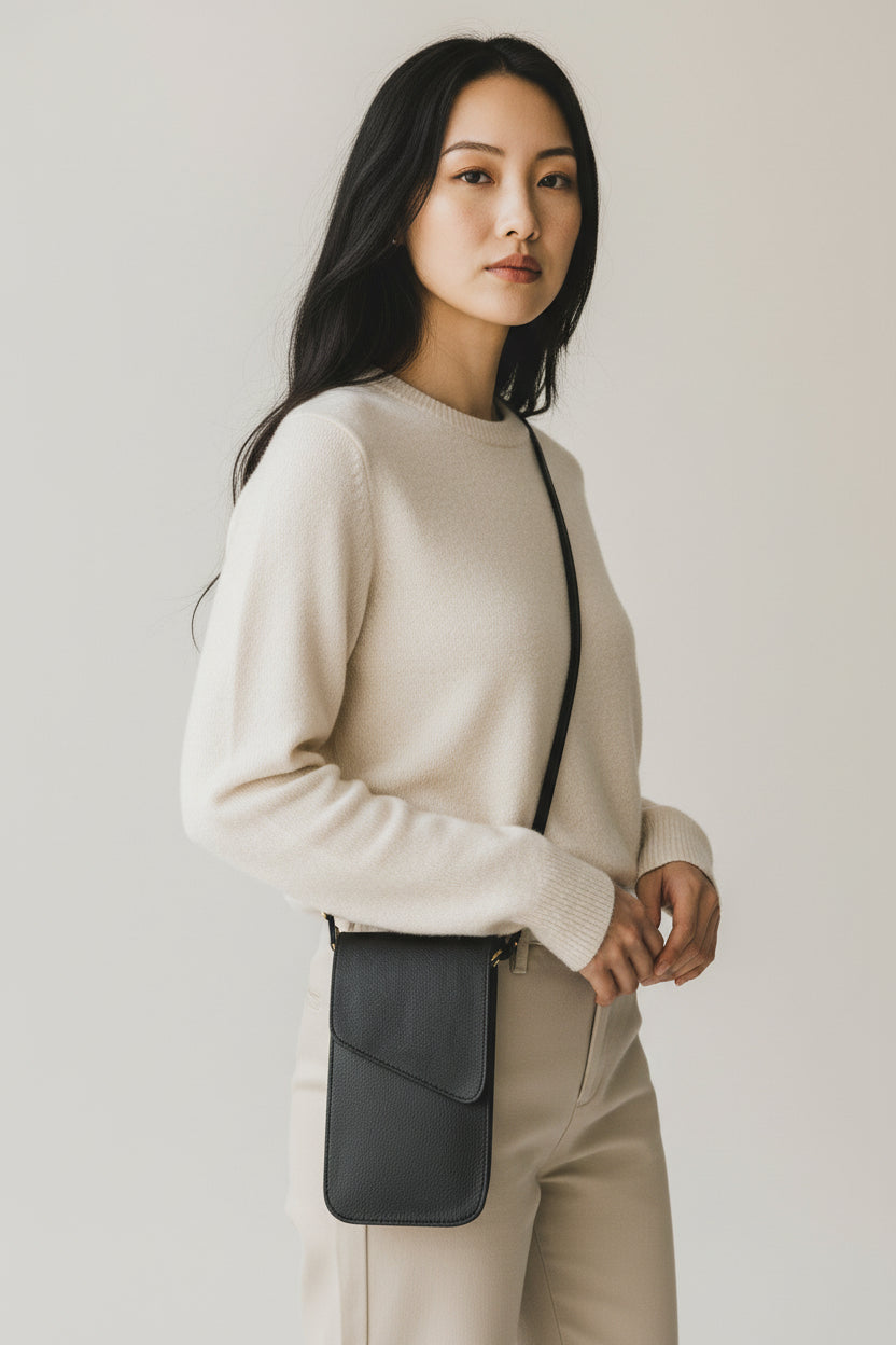 Bolso Portacelular Geny - Negro, Blanco y Miel