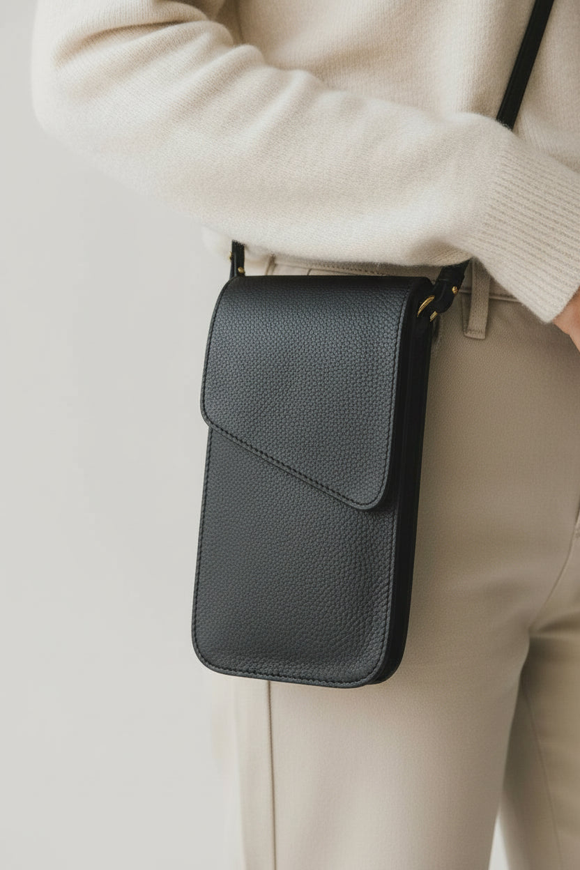 Bolso Portacelular Geny - Negro, Blanco y Miel