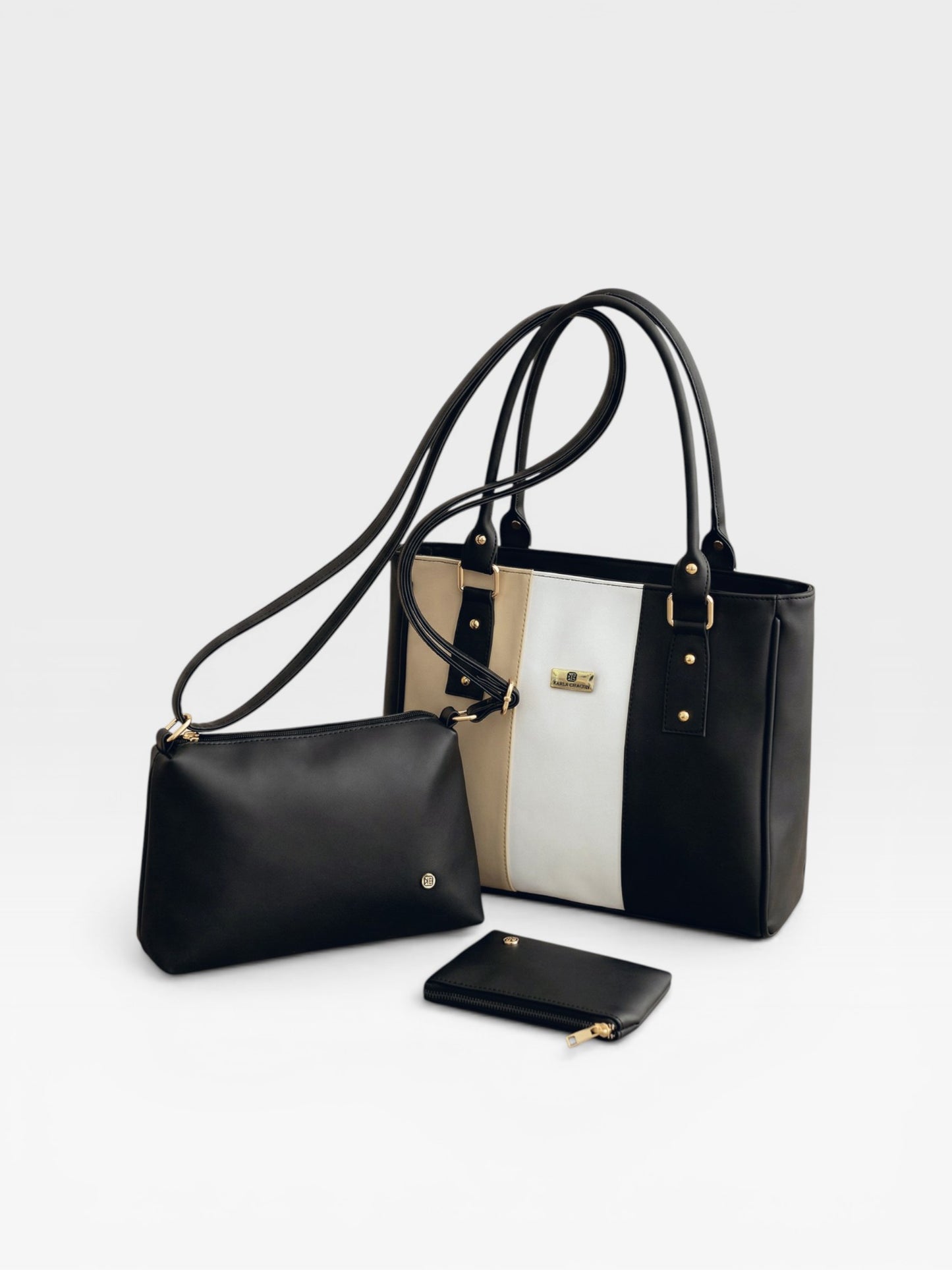 Set de tres piezas Combo Tote Gera + Manos libres Cuba + Monedero