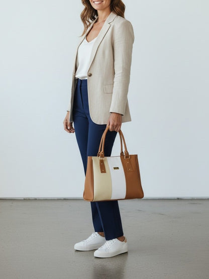 Bolso Gera con Monedero Tricolor - Negro, Miel y Rojo