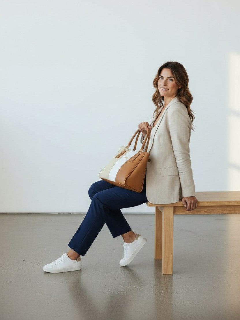 Bolso Gera con Monedero Tricolor - Negro, Miel y Rojo