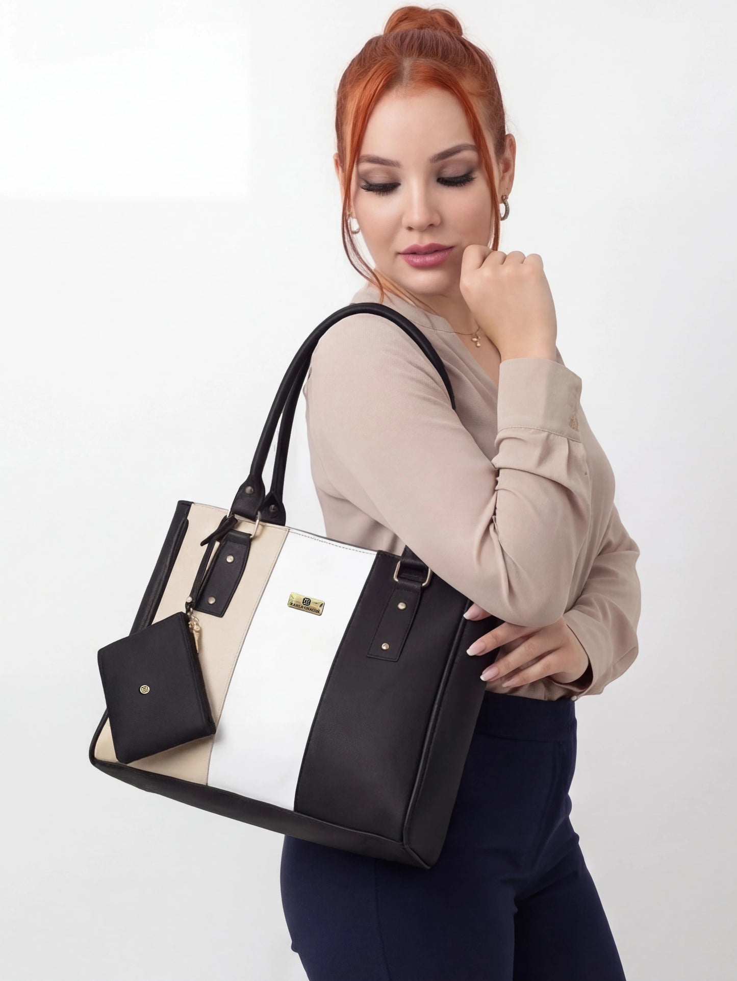Bolso Cartera con Monedero Tricolor - Negro, Miel y Rojo (Gera)