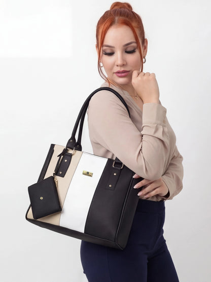 Bolso Cartera con Monedero Tricolor - Negro, Miel y Rojo (Gera)