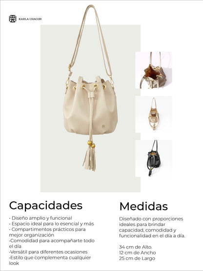 Bolso Doble Asa con Strap Removible Bucket Bag - Beige y Negro (Iris)