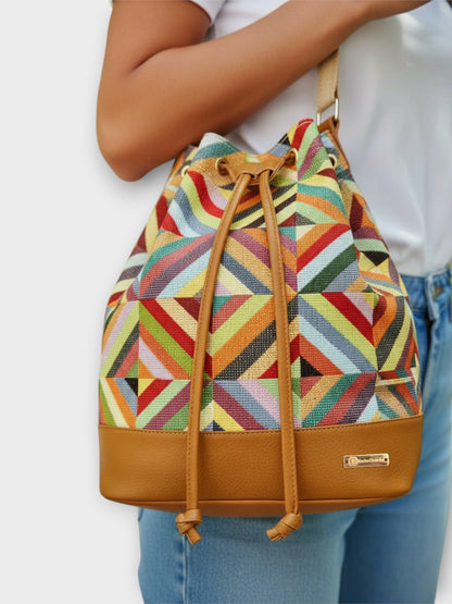 Bucket Bag Aria Miel, Negro, Beige, Azul y Vinotinto