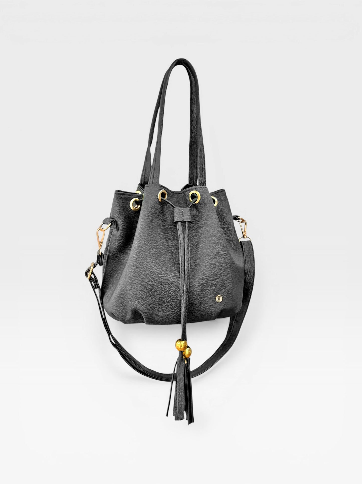 Bolso Doble Asa con Strap Removible Bucket Bag - Beige y Negro (Iris)